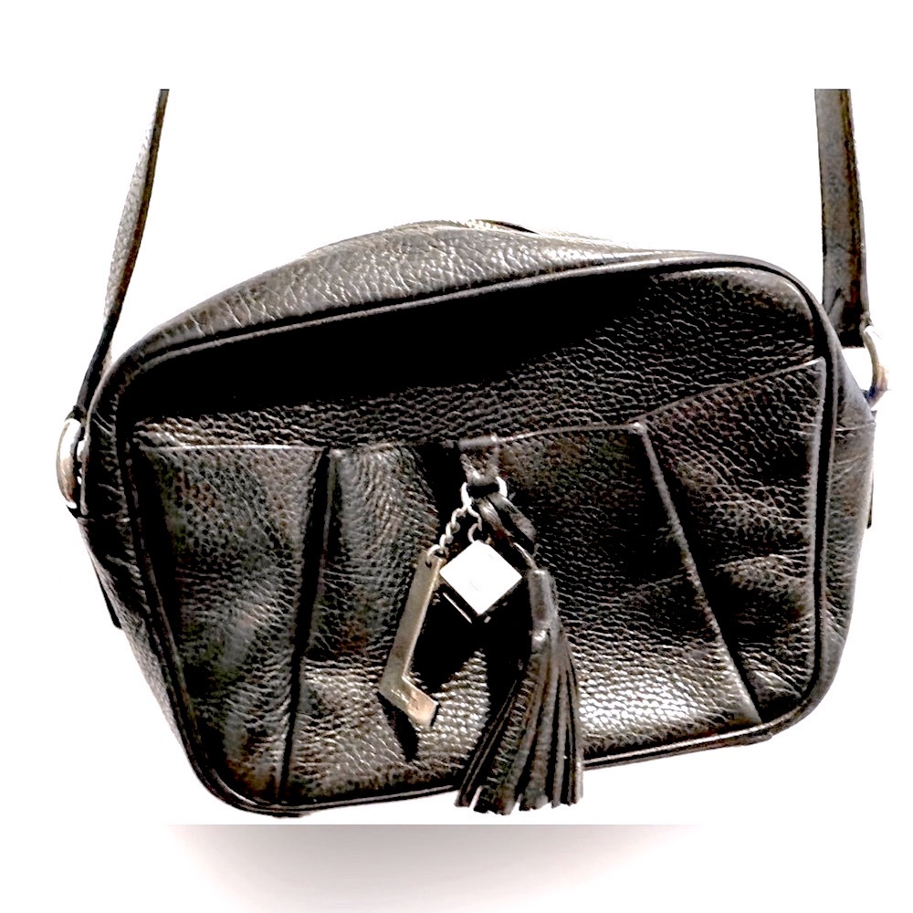 LANCEL Paris pebbled leather sac nine crossbody shoulder bag black tassle charm